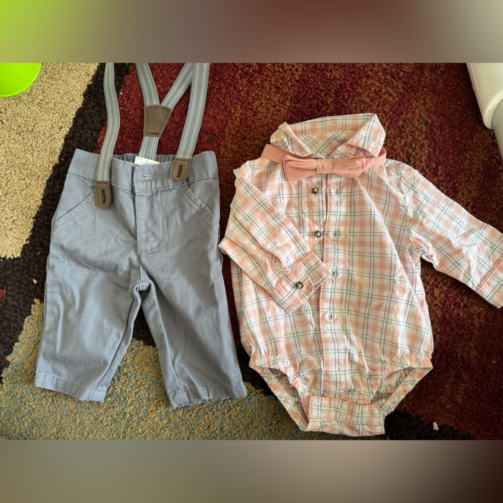 Pink Jumper suit for 3 months with ribbon for baby boy